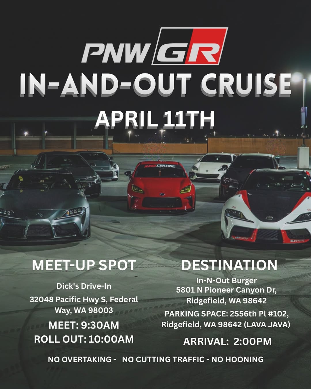 Cars parked at Lava Java for the PNW GR cruise